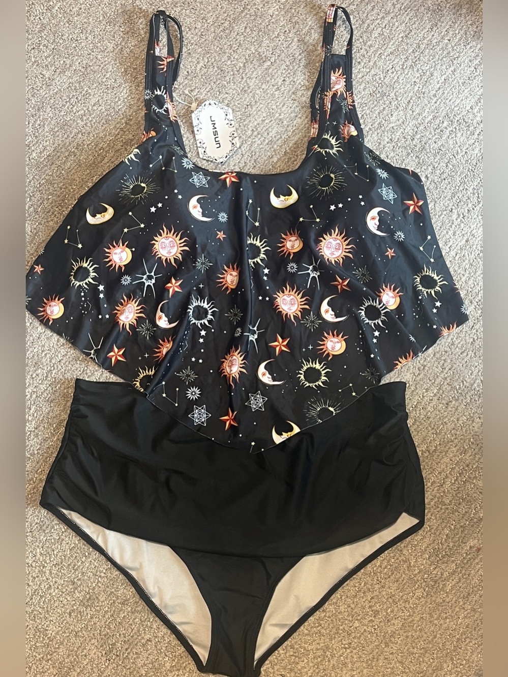 Sun Stars Moon Flounce High Waisted Tankini Swimsuit Black. 1938/bb7-1 - Picture 5 of 5